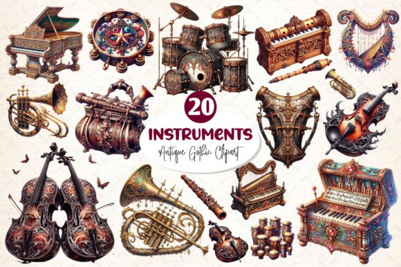 Download Antique Gothic Instruments Clipart - Premium Bundle